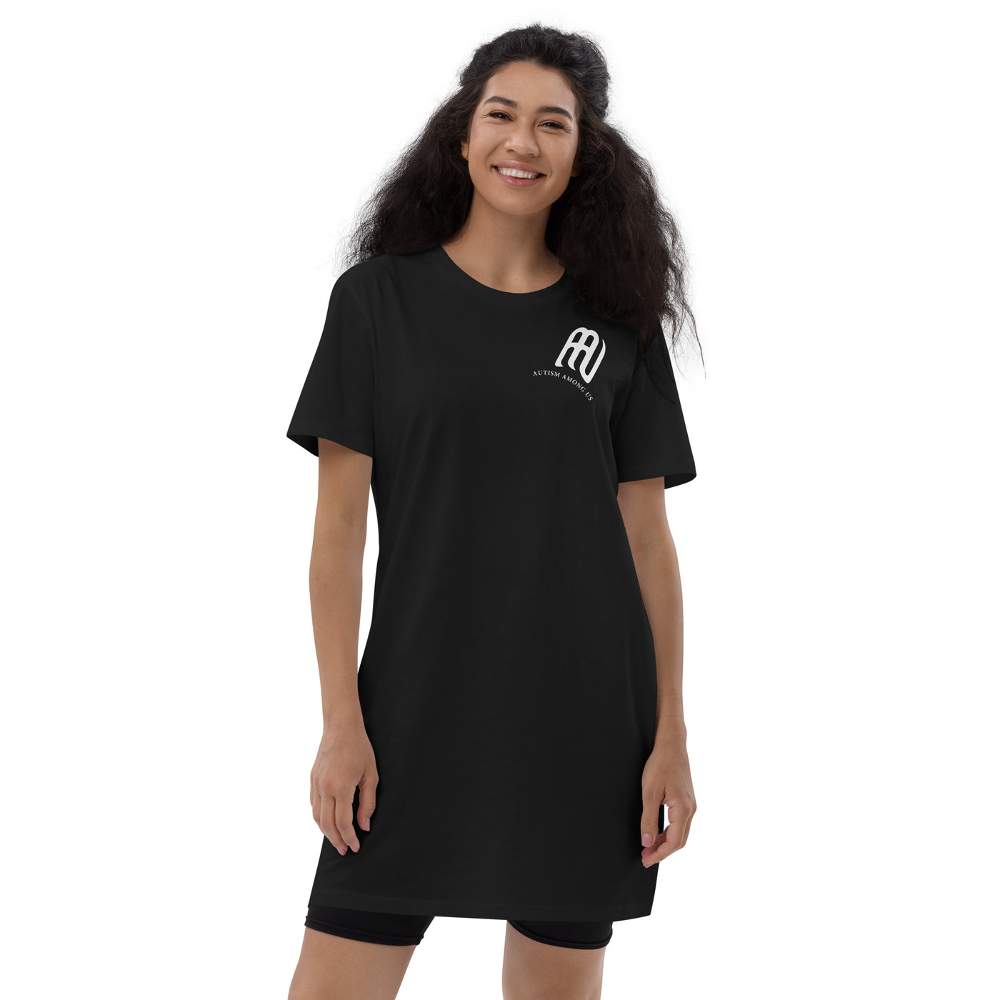 Umweltfreundliches Spinner-T-Shirt-Kleid aus Bio-Baumwolle mit weißem Logo | AUTISMUS UNTER UNS