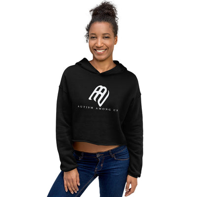 Crop Hoodie Black - Middle Chest White Logo | AUTISM AMONG US